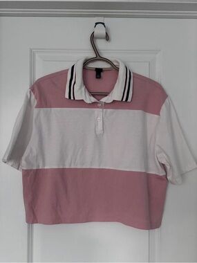 wild fable Pink and White Striped Polo Crop